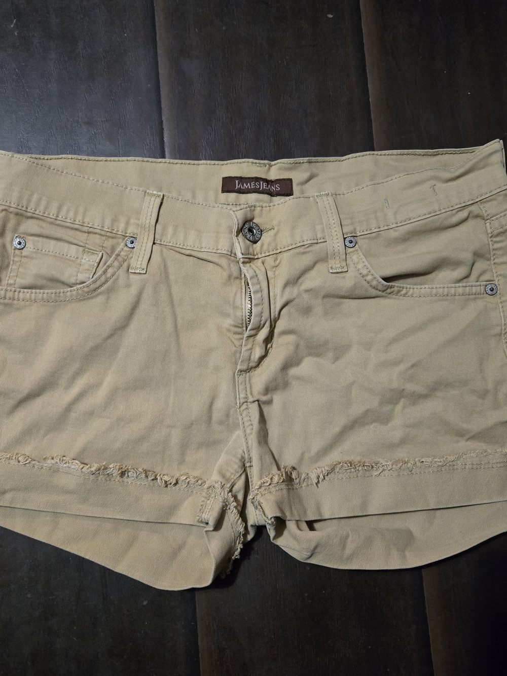 James Jeans Women's Khaki "Shorty" Frayed Hem Shorts